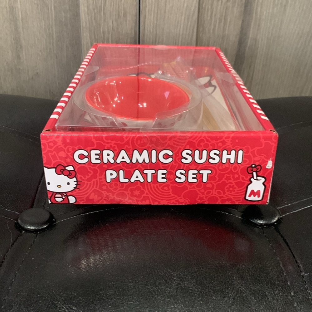 New Hello Kitty Red Japanese Sushi Ceramic Plate Set With Chopsticks By Sanrio - Picture 4 of 8